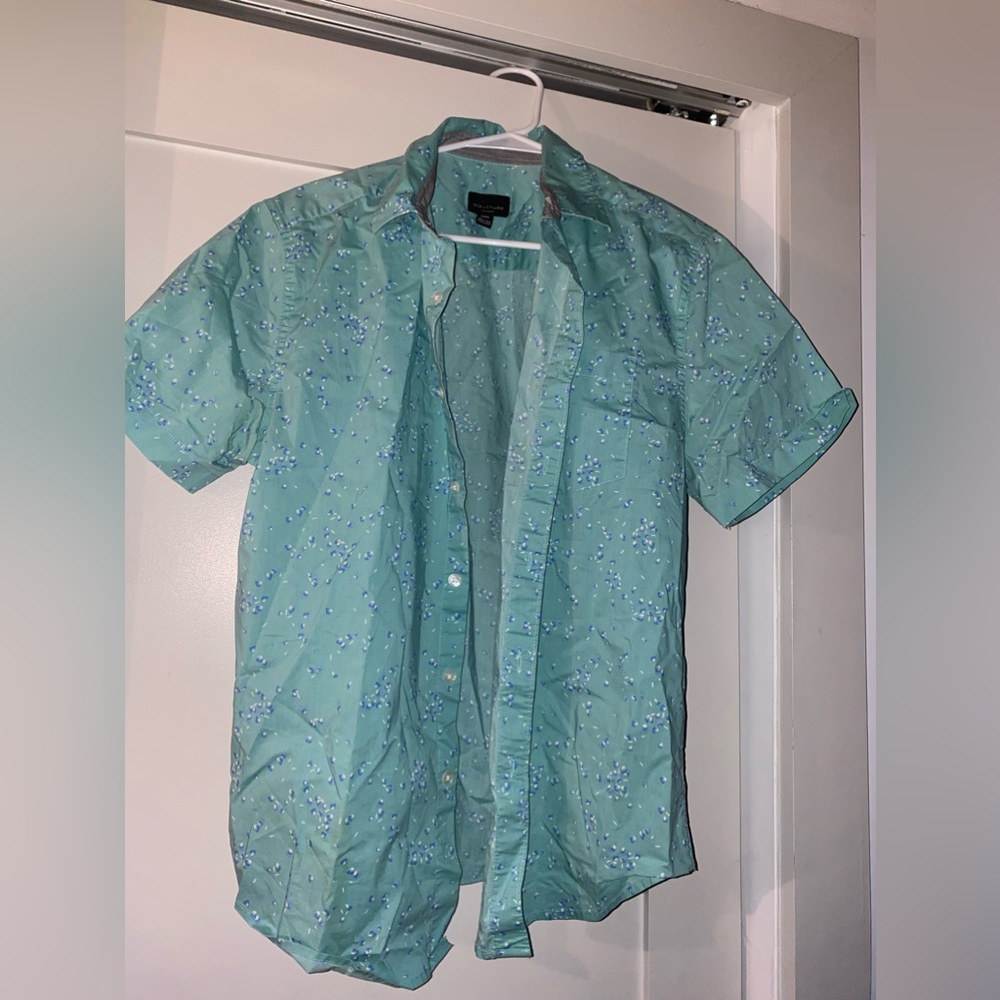 men’s teal button up